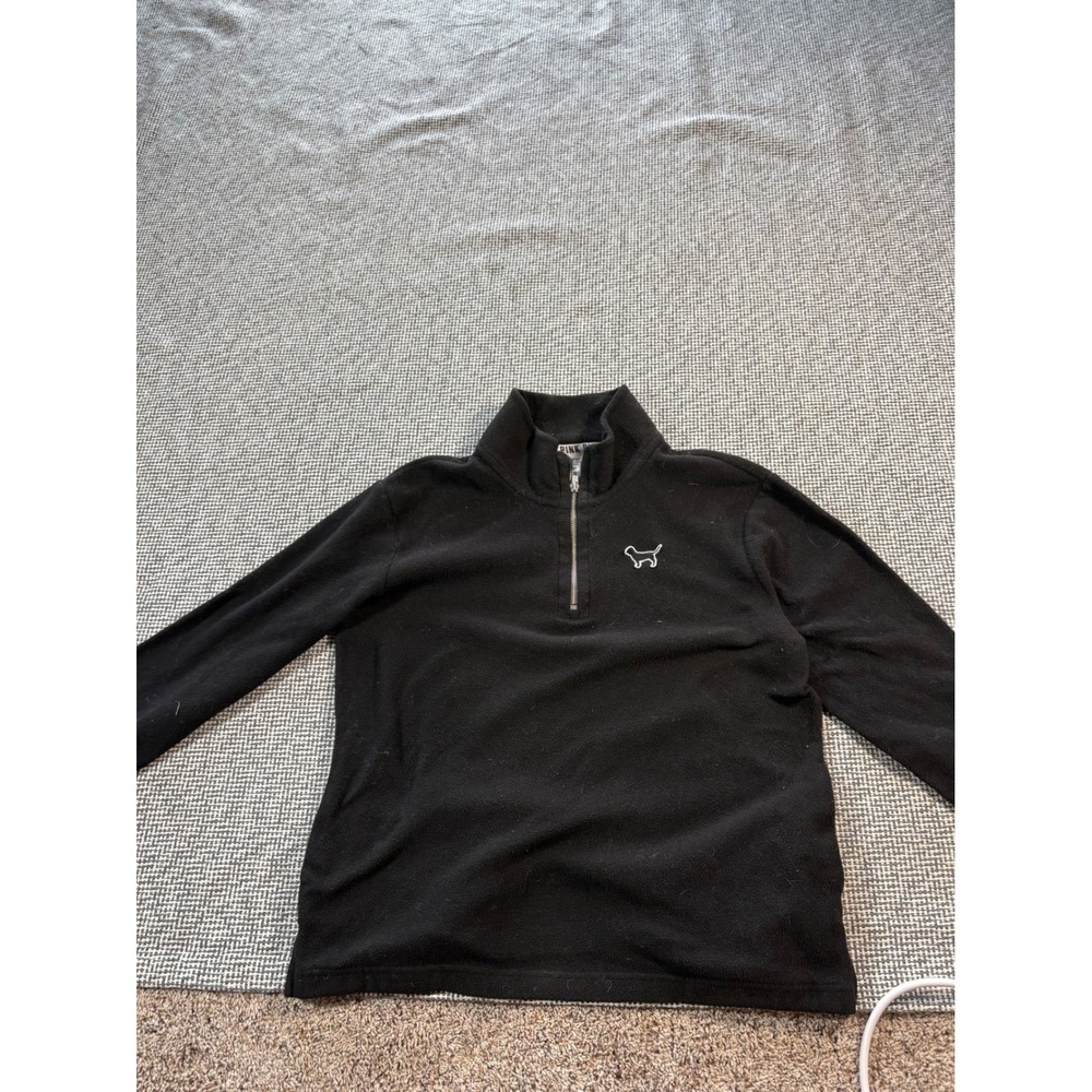 PINK Victoria's Secret Womens Black Fleece Quarter Zip Pullover Dog Logo Medium
